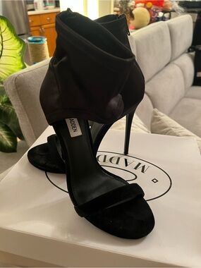 Steve Madden Black Stiletto Ankle-Sock Sandals